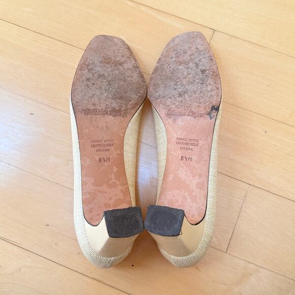 Vintage Etienne Aigner Cream Leather Raffia Pumps 8.5 - Picture 4 of 6
